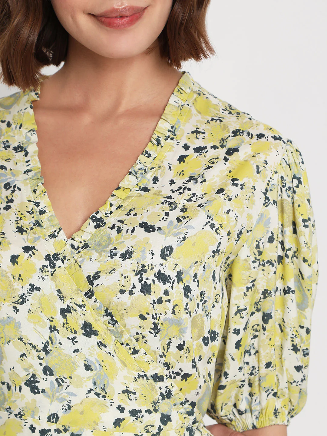 Yellow Floral Wrap Dress - Image 5