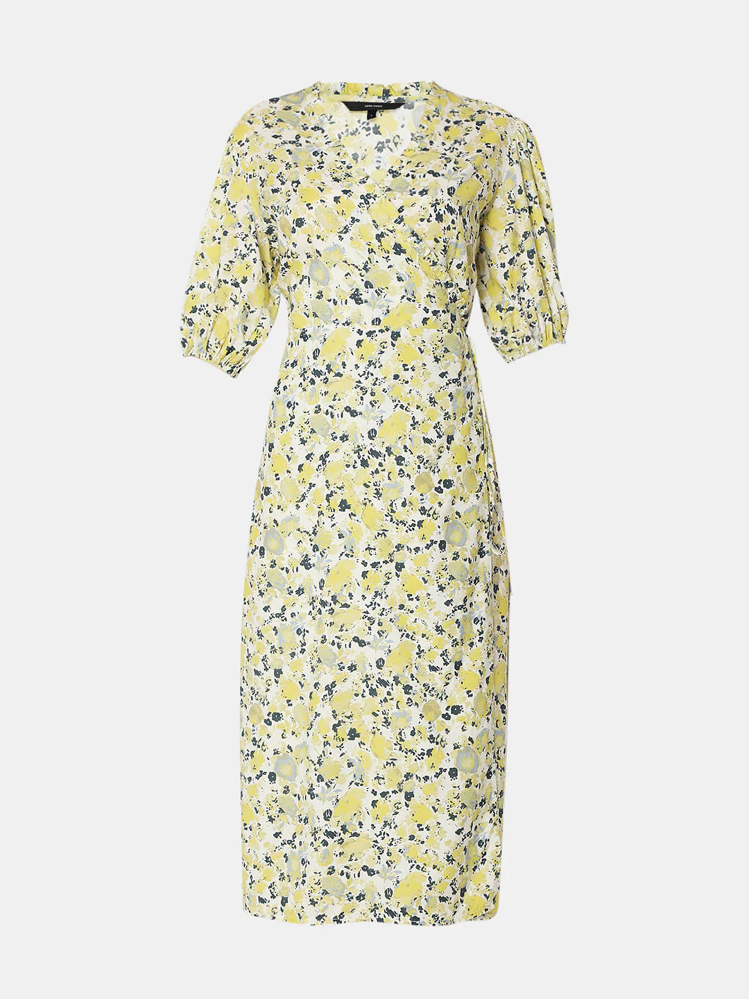 Yellow Floral Wrap Dress - Image 6