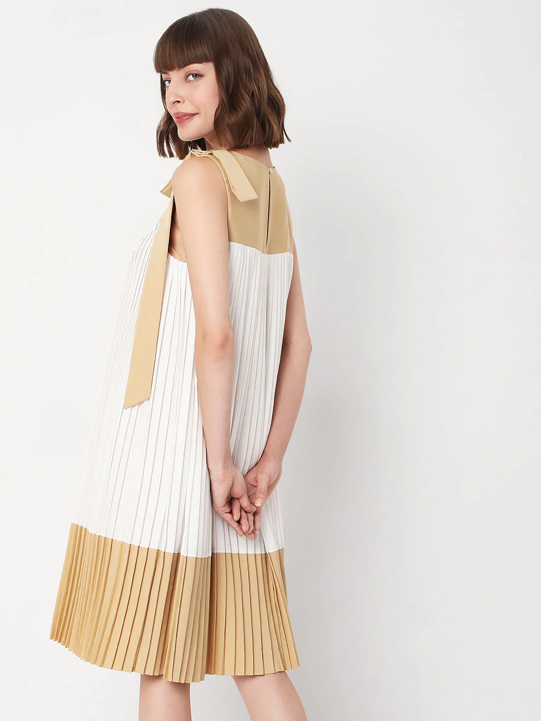 Beige Pleated Dress - Image 4