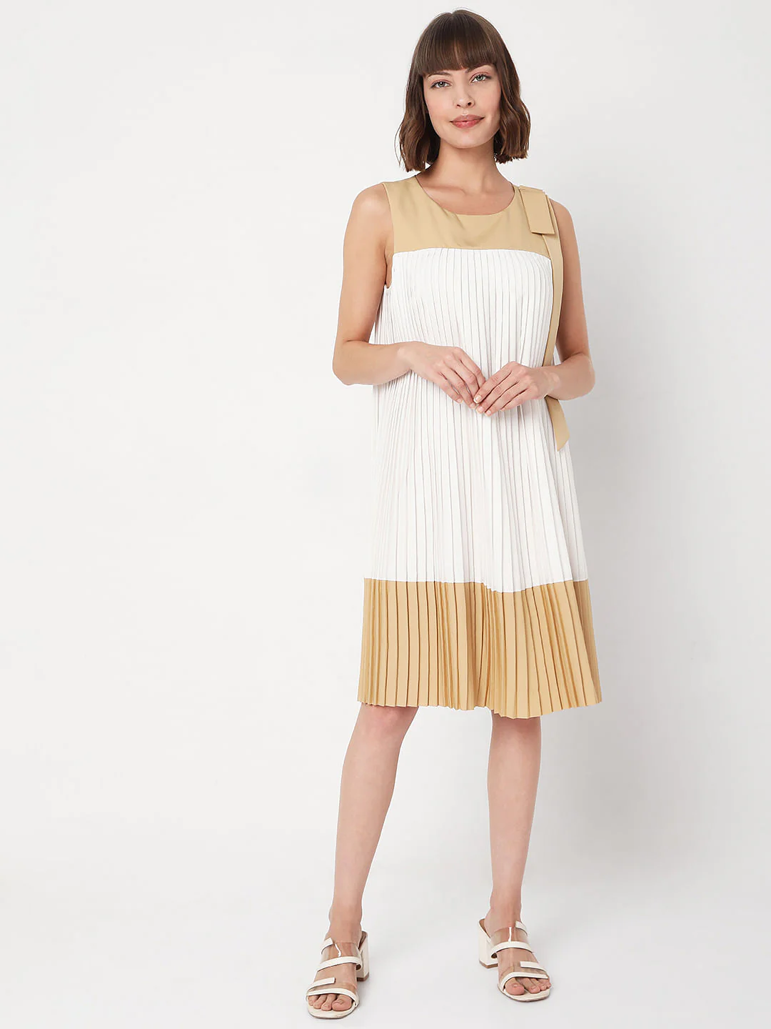 Beige Pleated Dress - Image 5