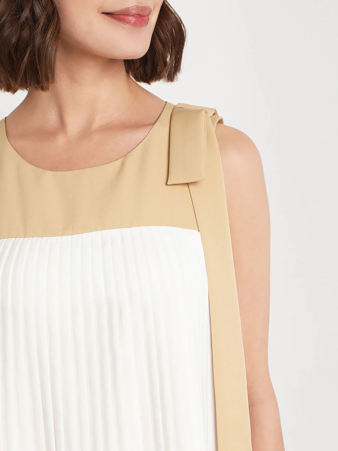 Beige Pleated Dress - Image 6