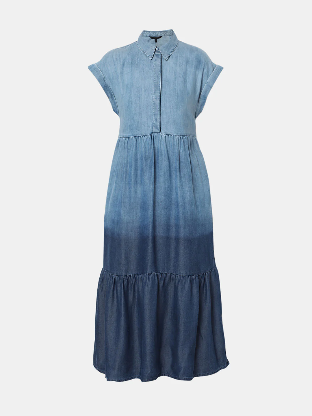 Blue Colourblocked Denim Midi Dress - Image 6