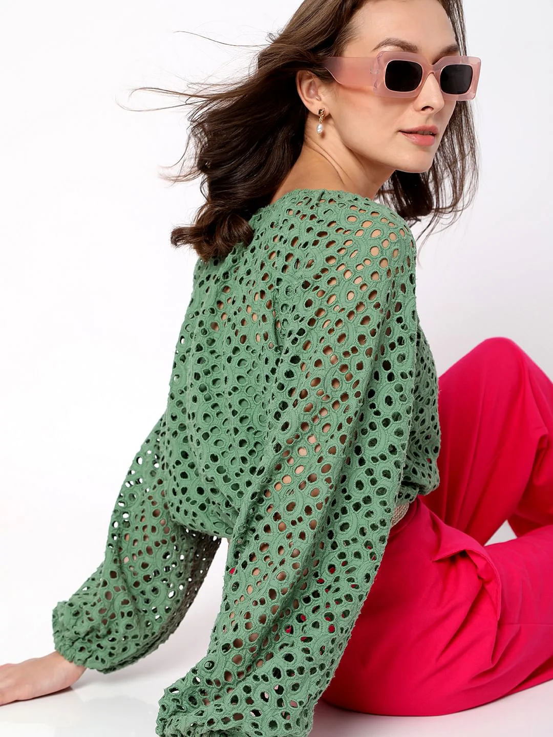 Green Schiffli Top