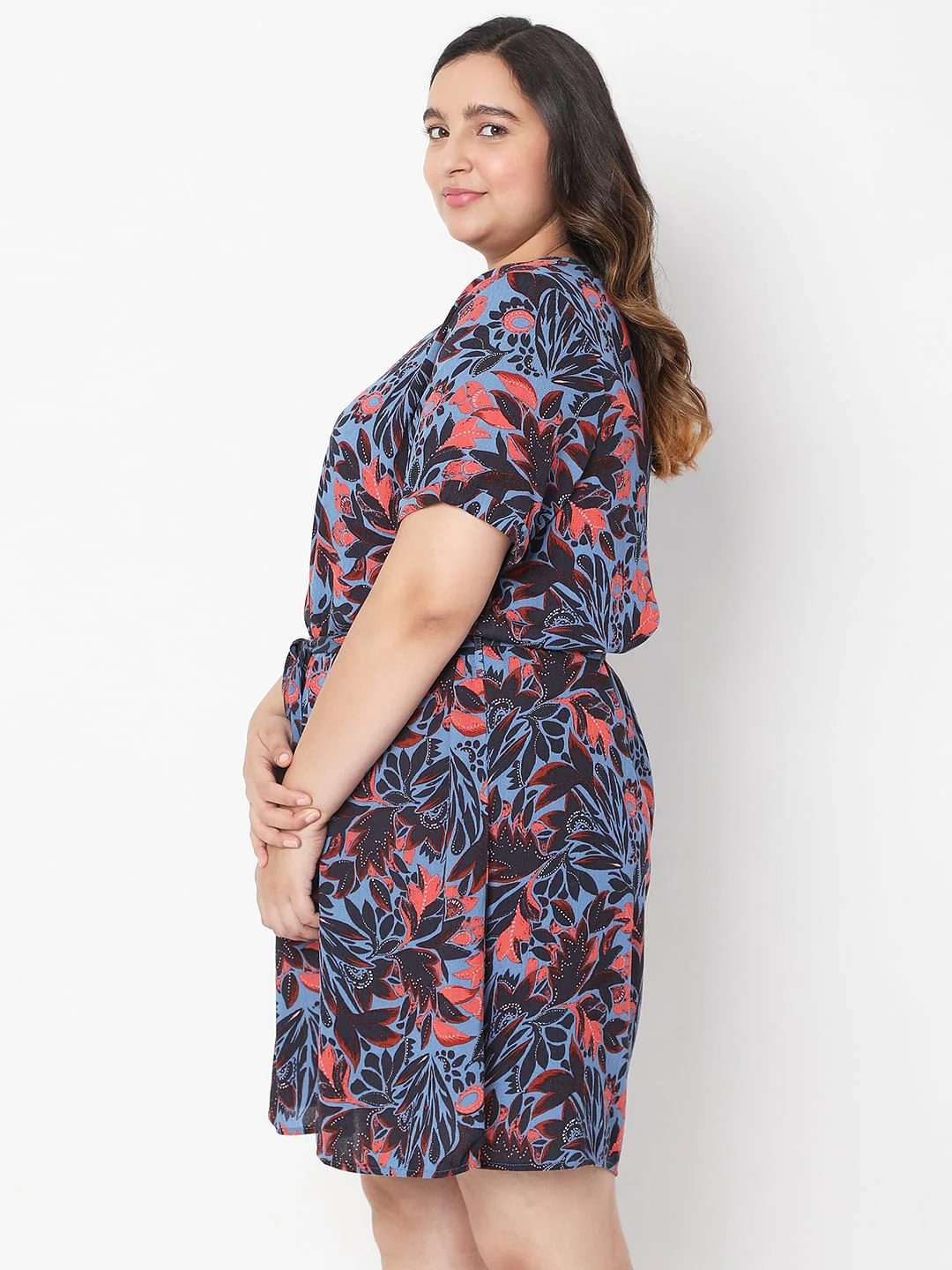 Curve Blue Floral Fit & Flare Dress - Image 2
