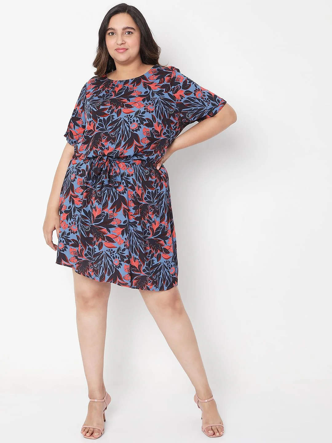 Curve Blue Floral Fit & Flare Dress - Image 4