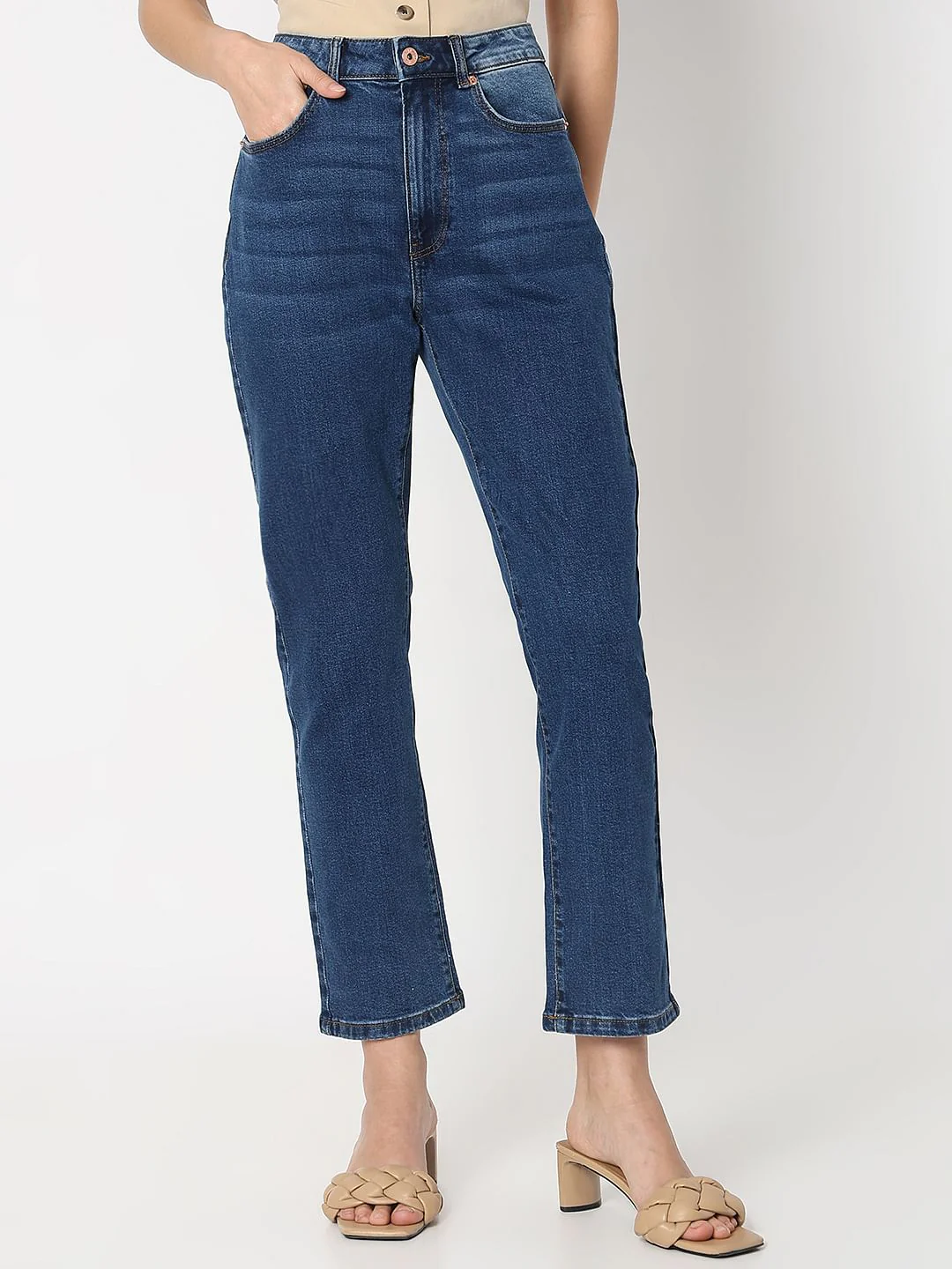 Blue High Rise Jade Straight Fit Jeans - Image 2