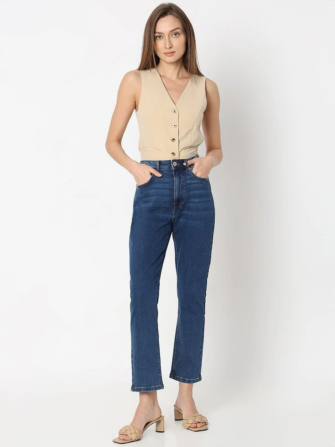 Blue High Rise Jade Straight Fit Jeans - Image 5