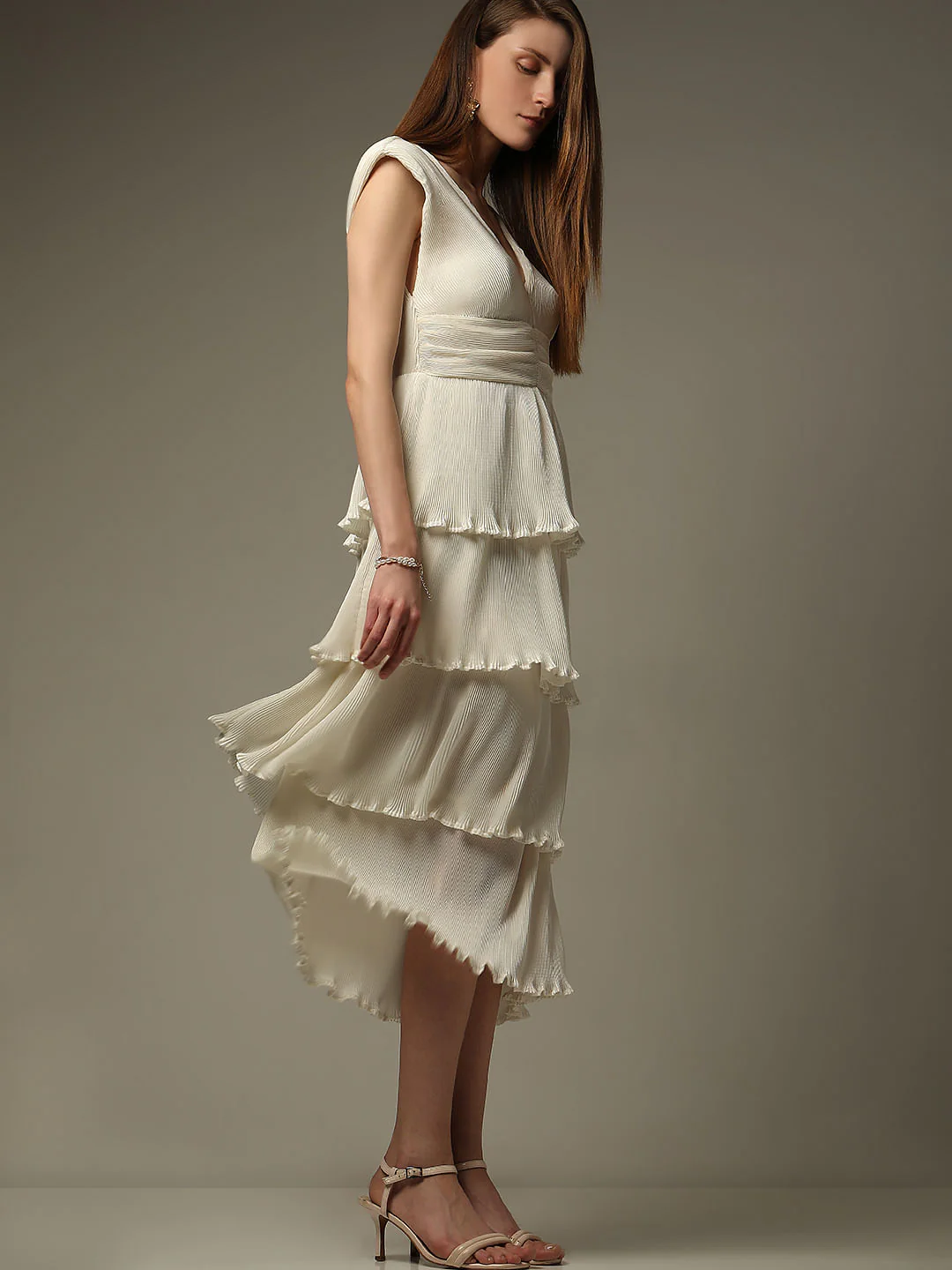 White Textured Tiered Dress