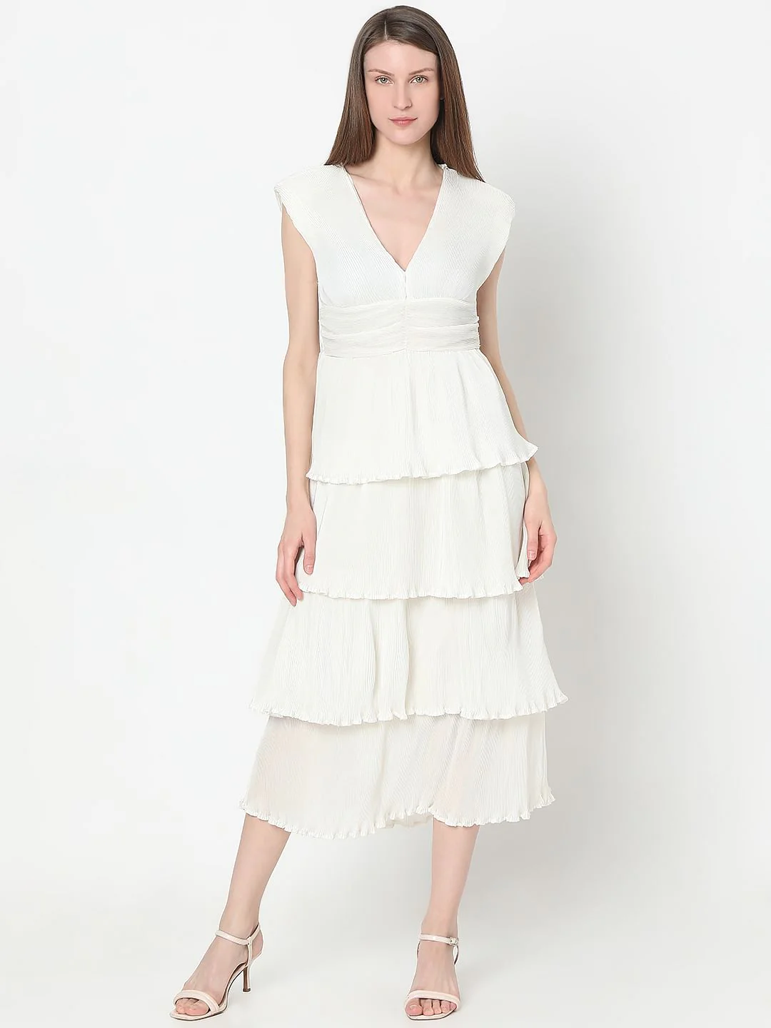 White Textured Tiered Dress - Image 2