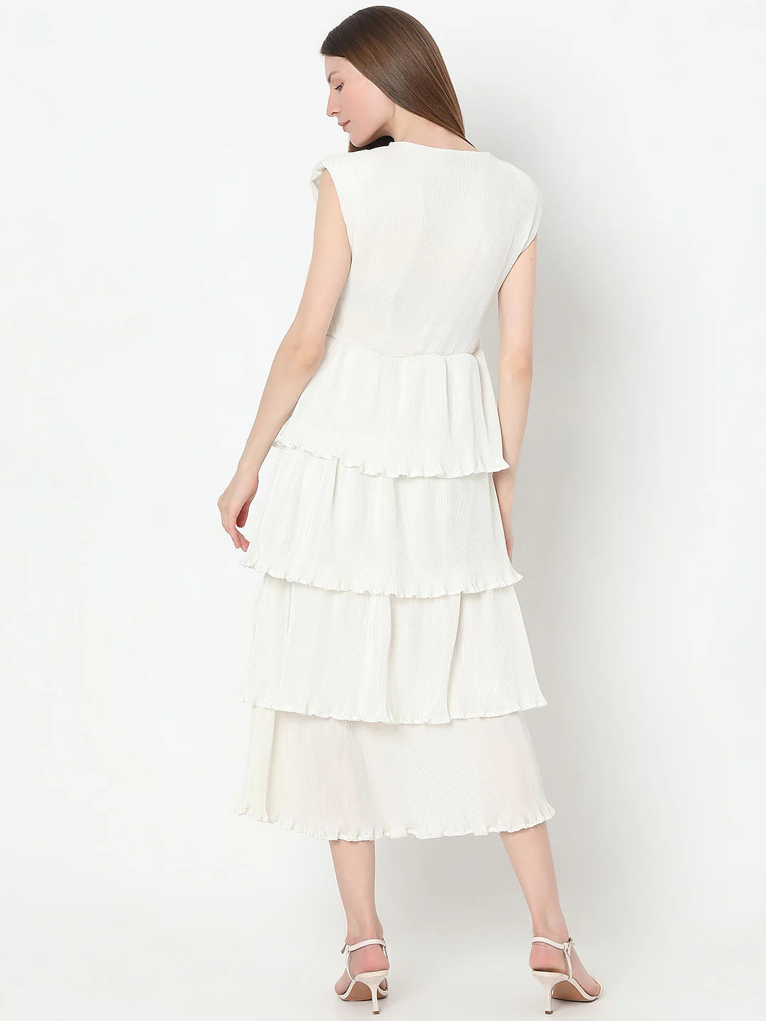White Textured Tiered Dress - Image 4