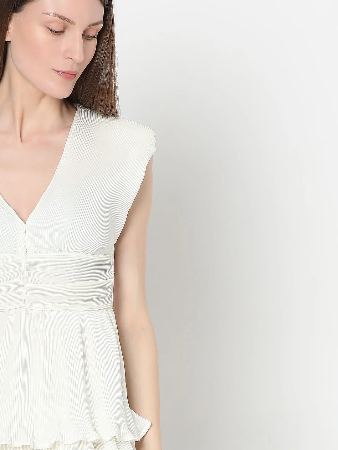 White Textured Tiered Dress - Image 5