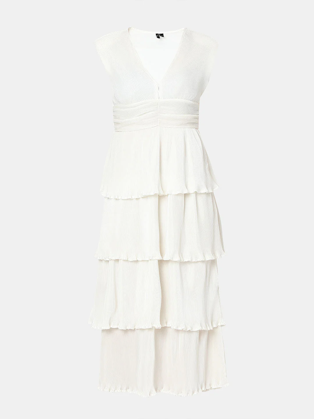 White Textured Tiered Dress - Image 6