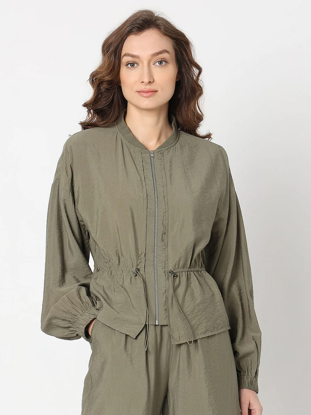 Khaki Bomber Co-Ord Set Jacket - Image 2