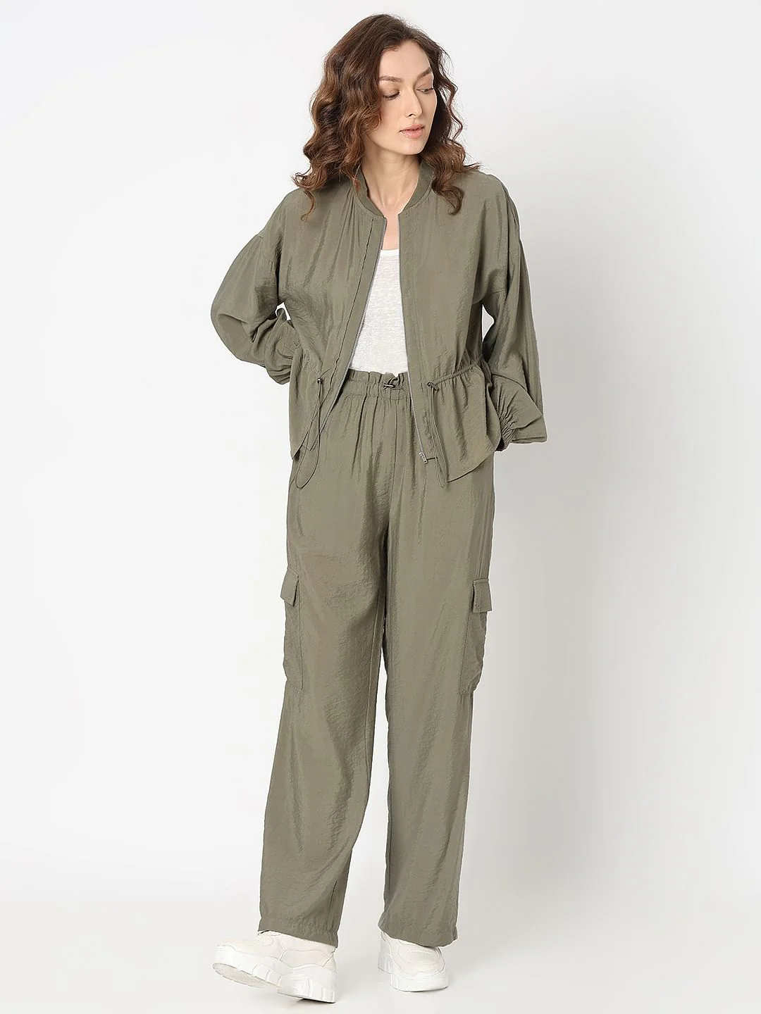 Khaki Bomber Co-Ord Set Jacket - Image 5