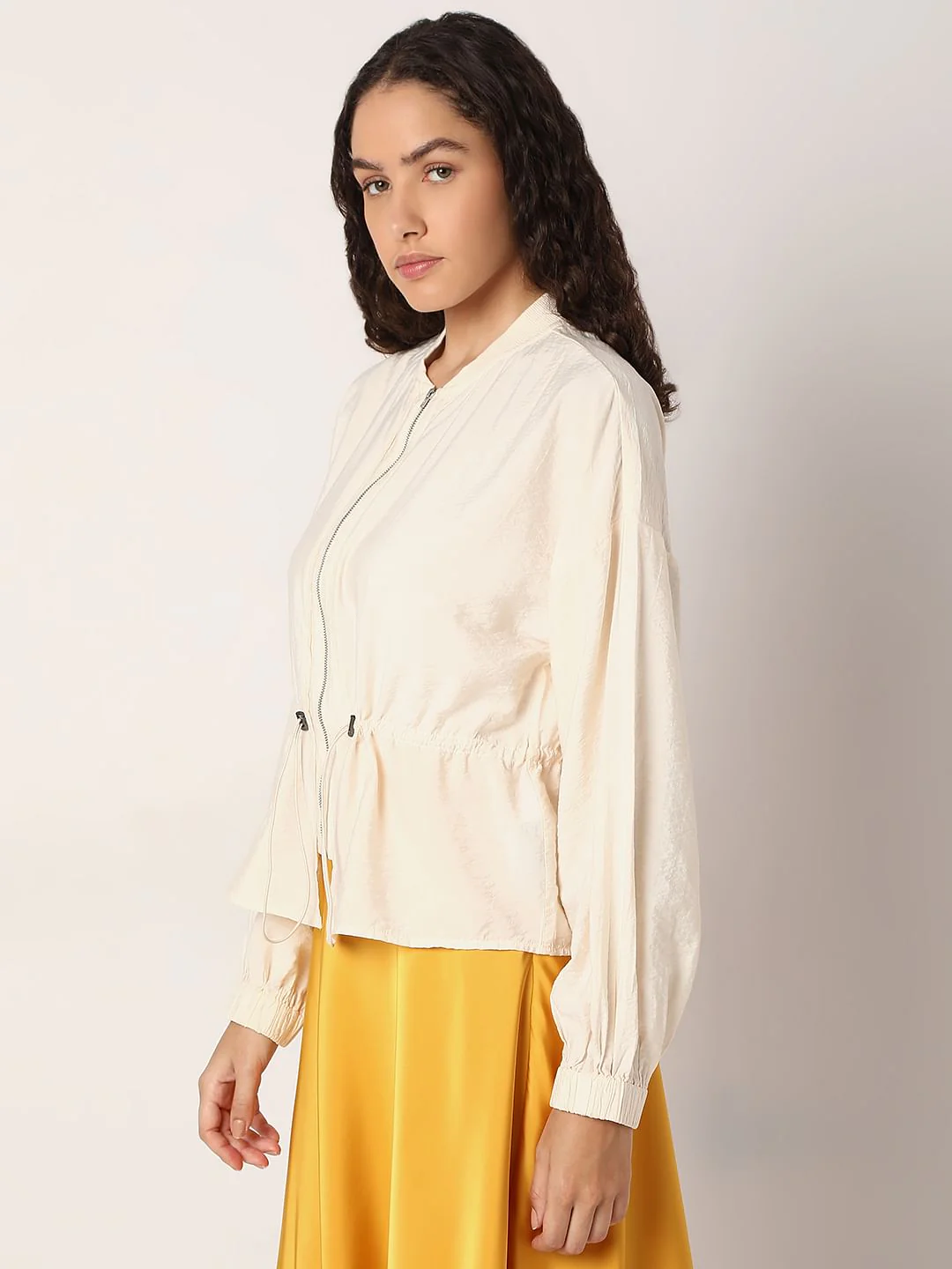 Ecru Short Zip-Up Cardigan - Image 3