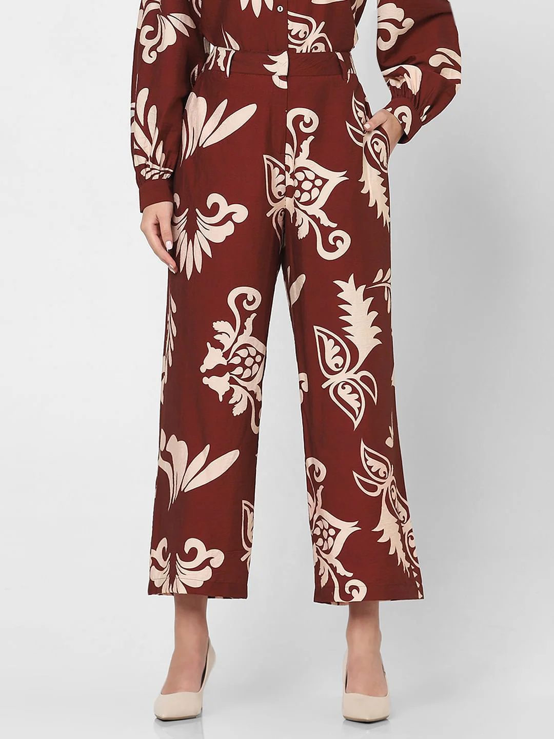 Dark Brown Printed Co-Ord Set Pants - Image 2