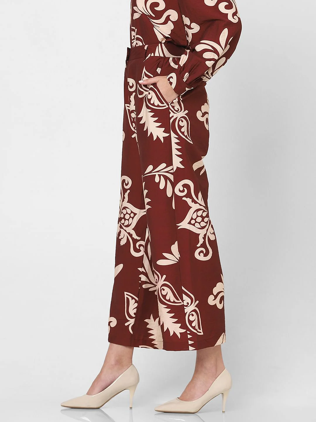 Dark Brown Printed Co-Ord Set Pants - Image 3