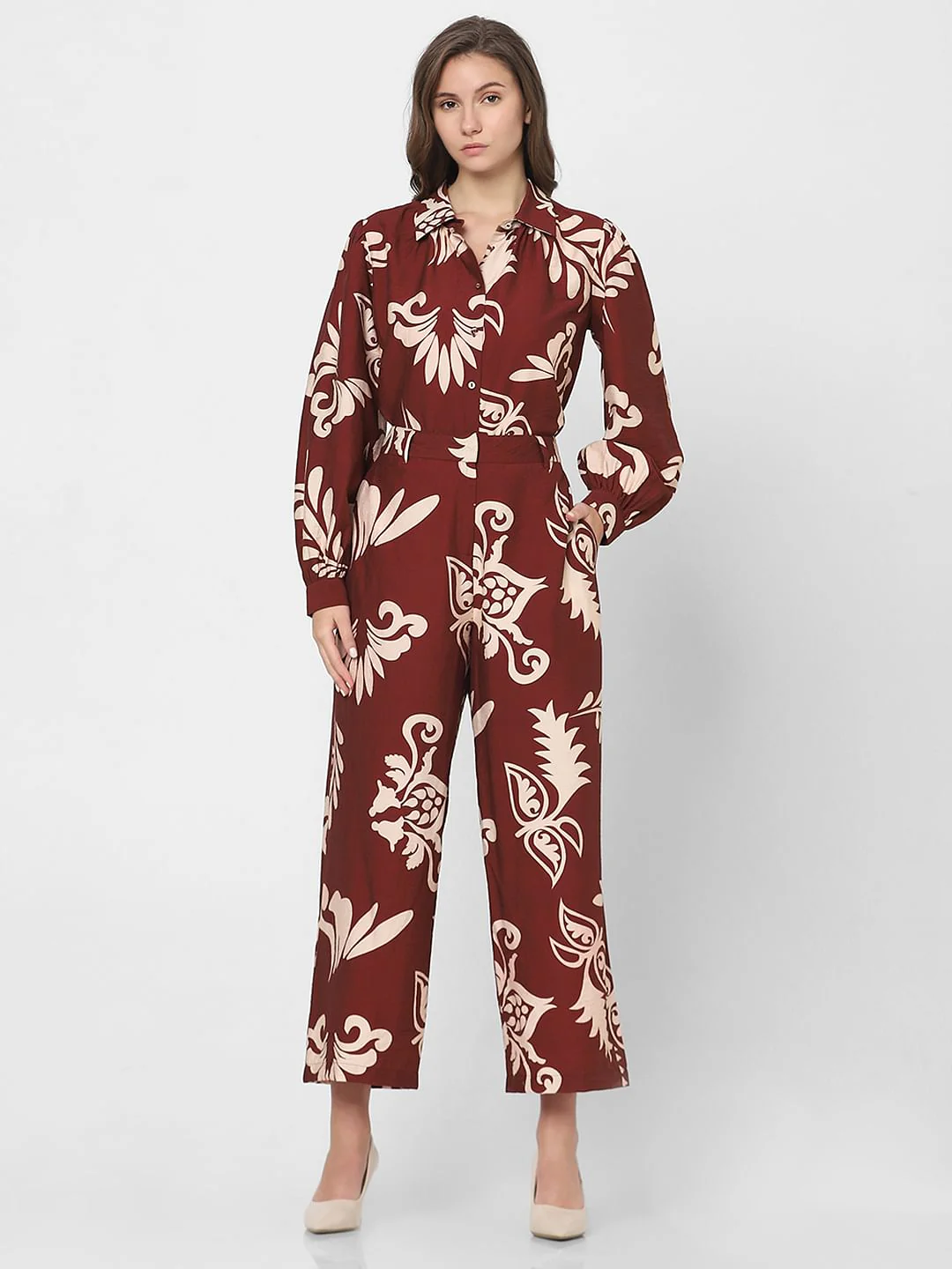 Dark Brown Printed Co-Ord Set Pants - Image 5