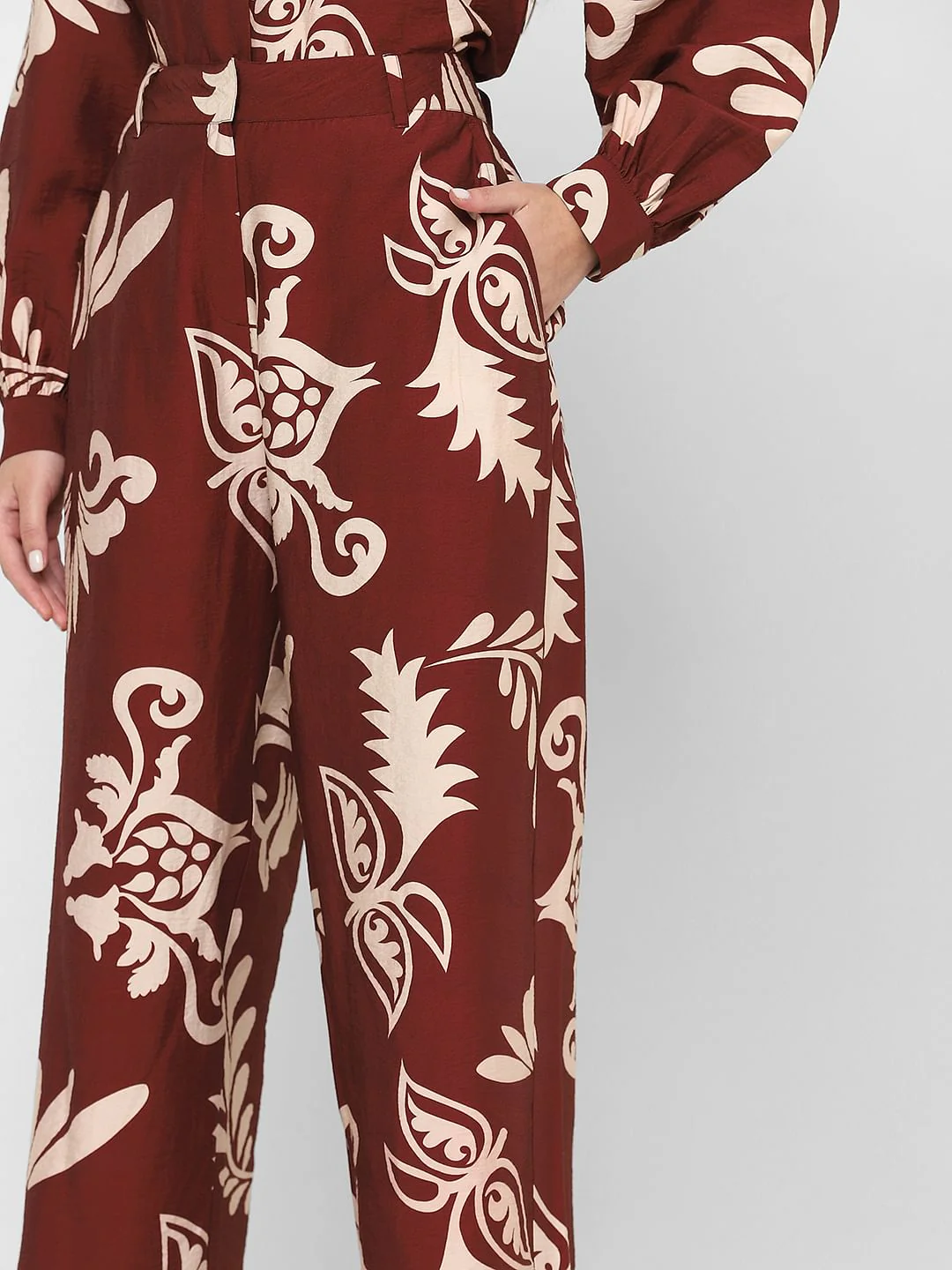 Dark Brown Printed Co-Ord Set Pants - Image 8