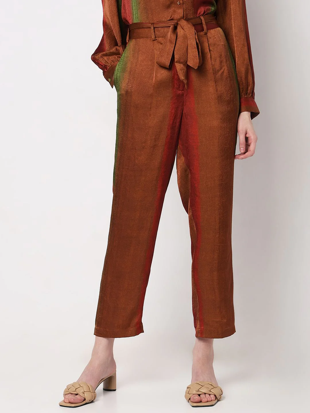 Brown Colourblocked Co-Ord Set Pants - Image 2