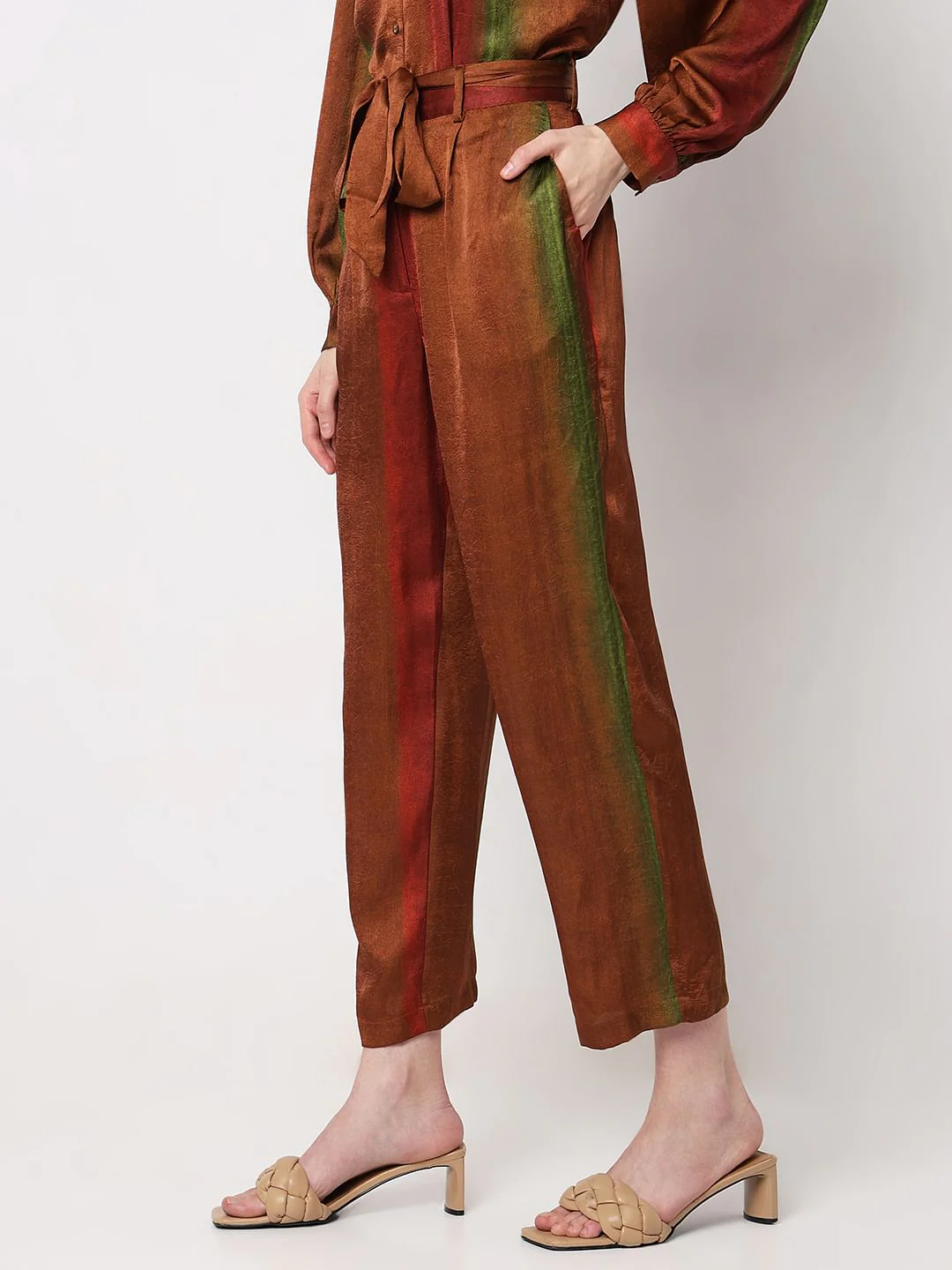 Brown Colourblocked Co-Ord Set Pants - Image 3