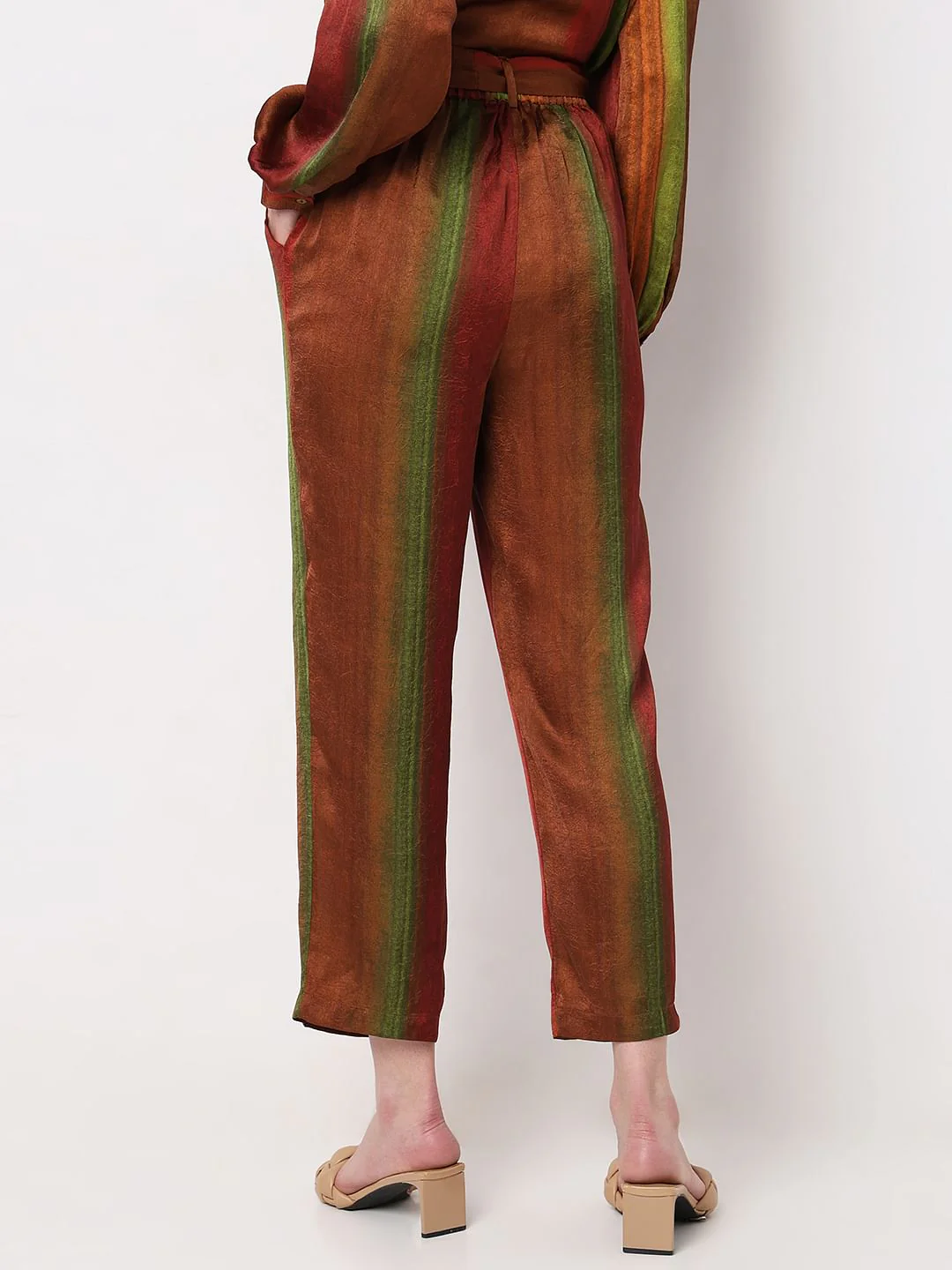 Brown Colourblocked Co-Ord Set Pants - Image 4
