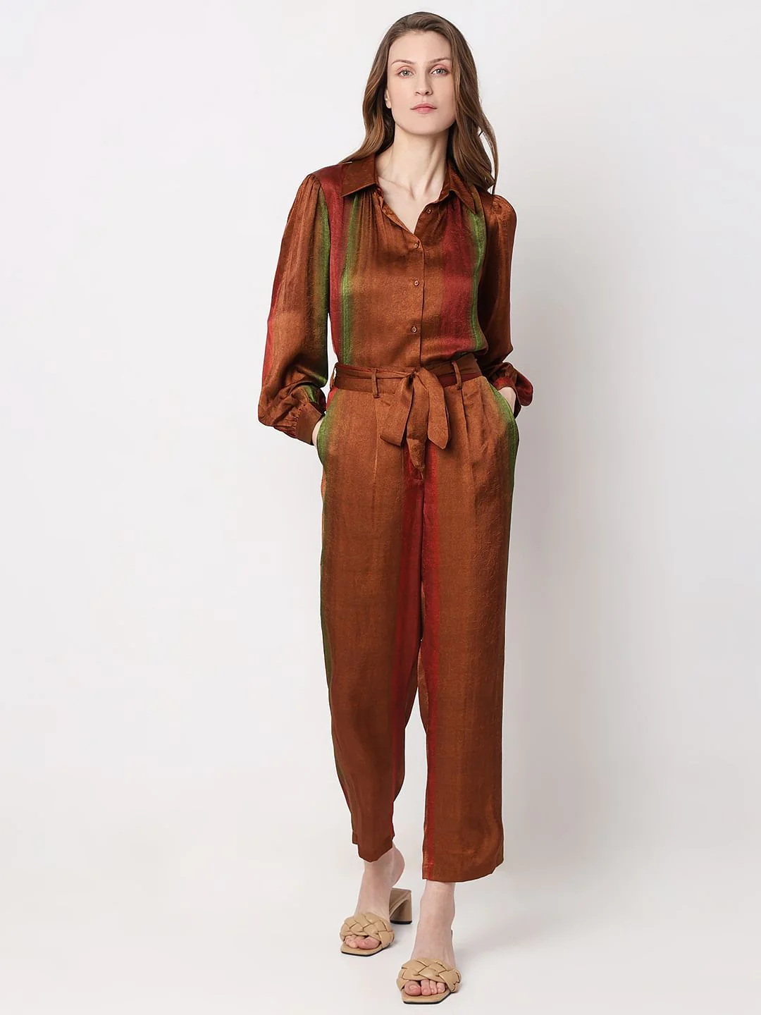 Brown Colourblocked Co-Ord Set Pants - Image 5