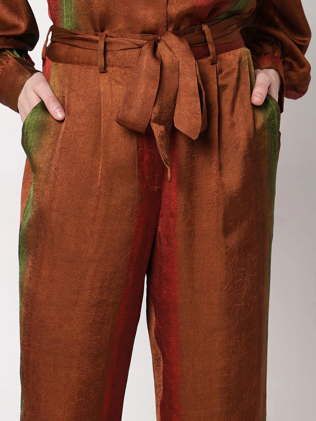 Brown Colourblocked Co-Ord Set Pants - Image 6
