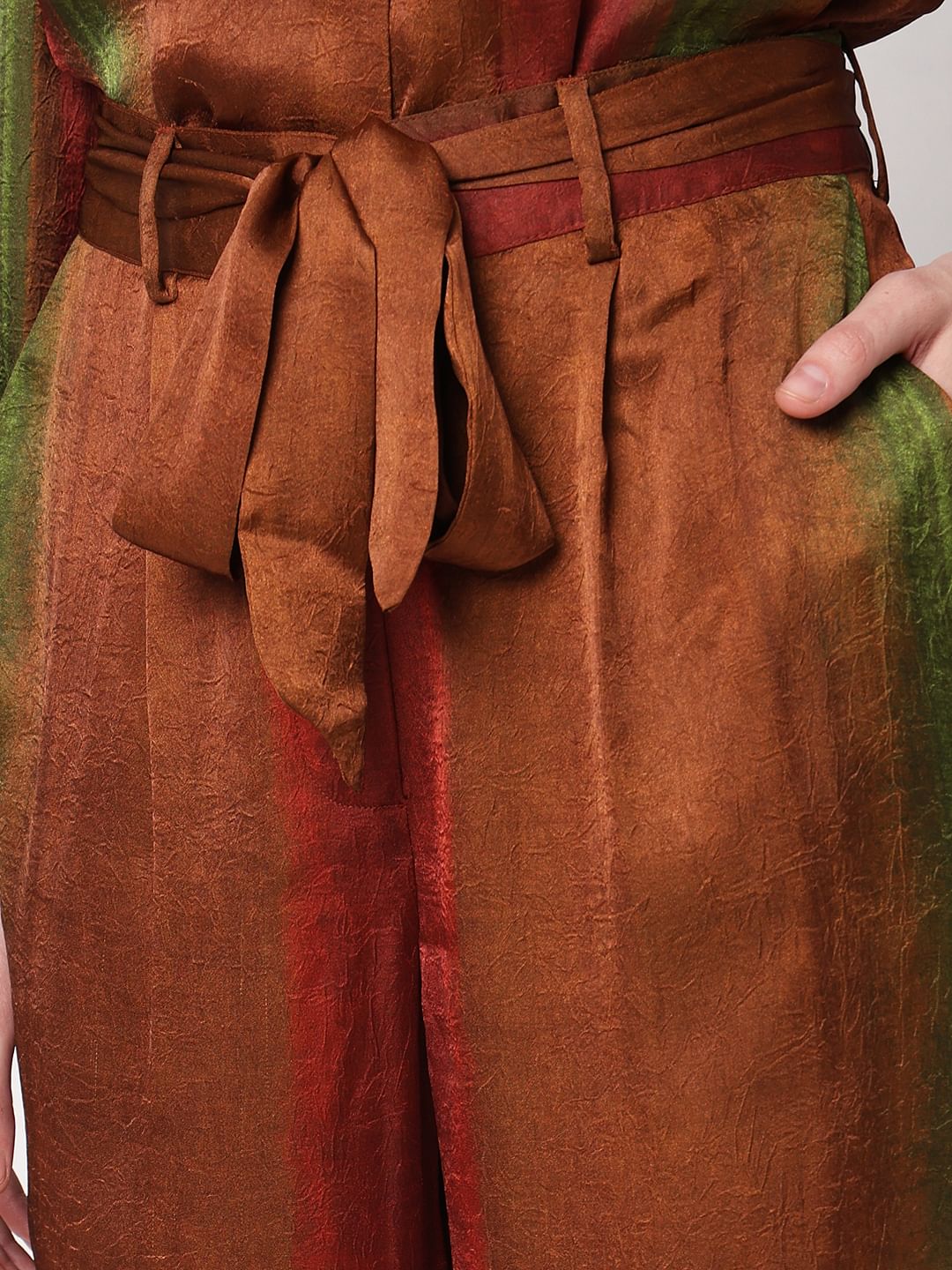 Brown Colourblocked Co-Ord Set Pants - Image 8