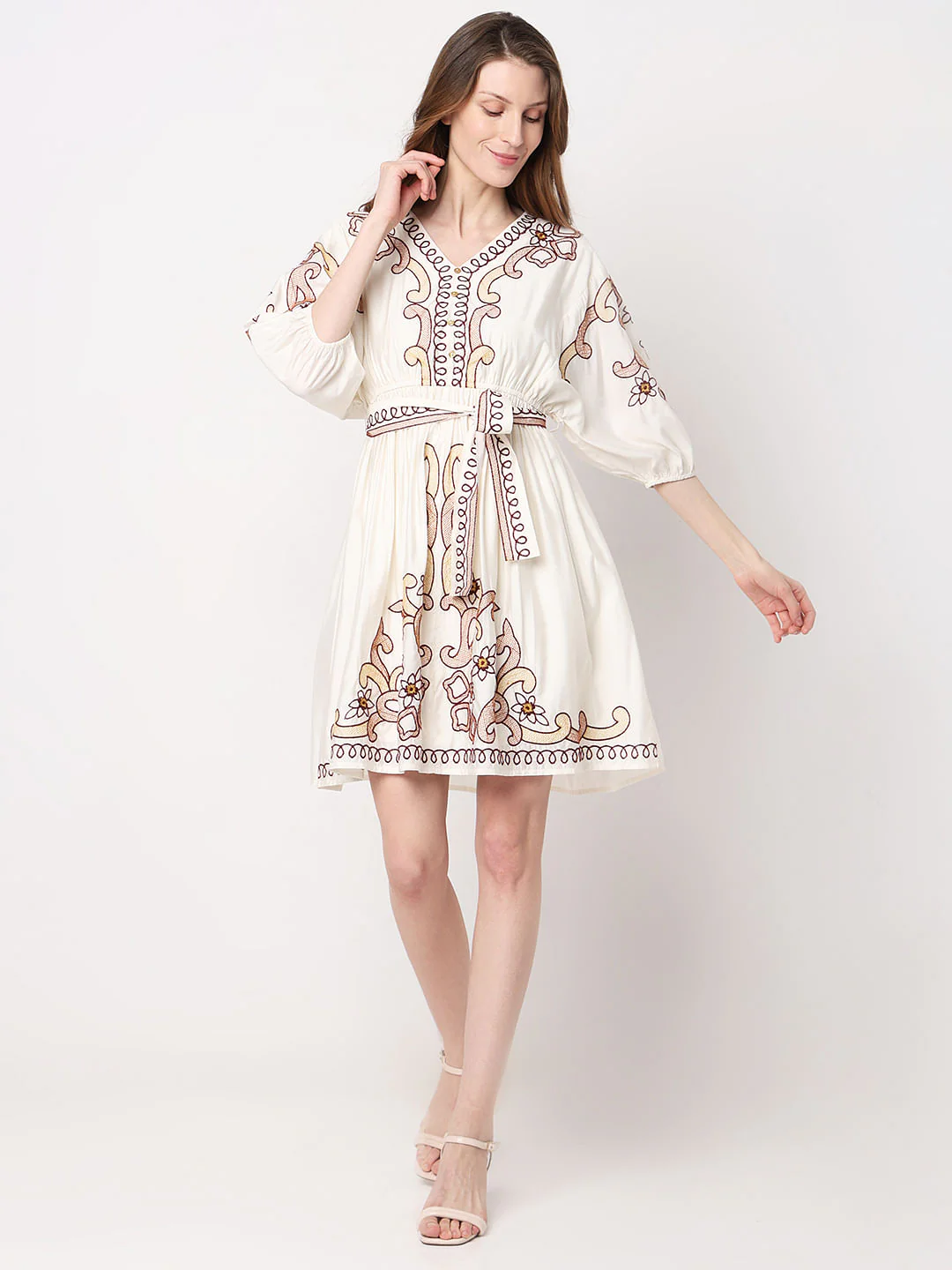 White Embroidered Print Shirt - Image 5