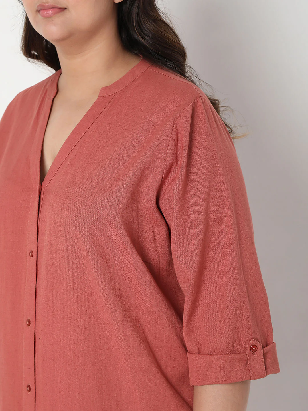 Curve Red Linen Shift Midi Dress - Image 5