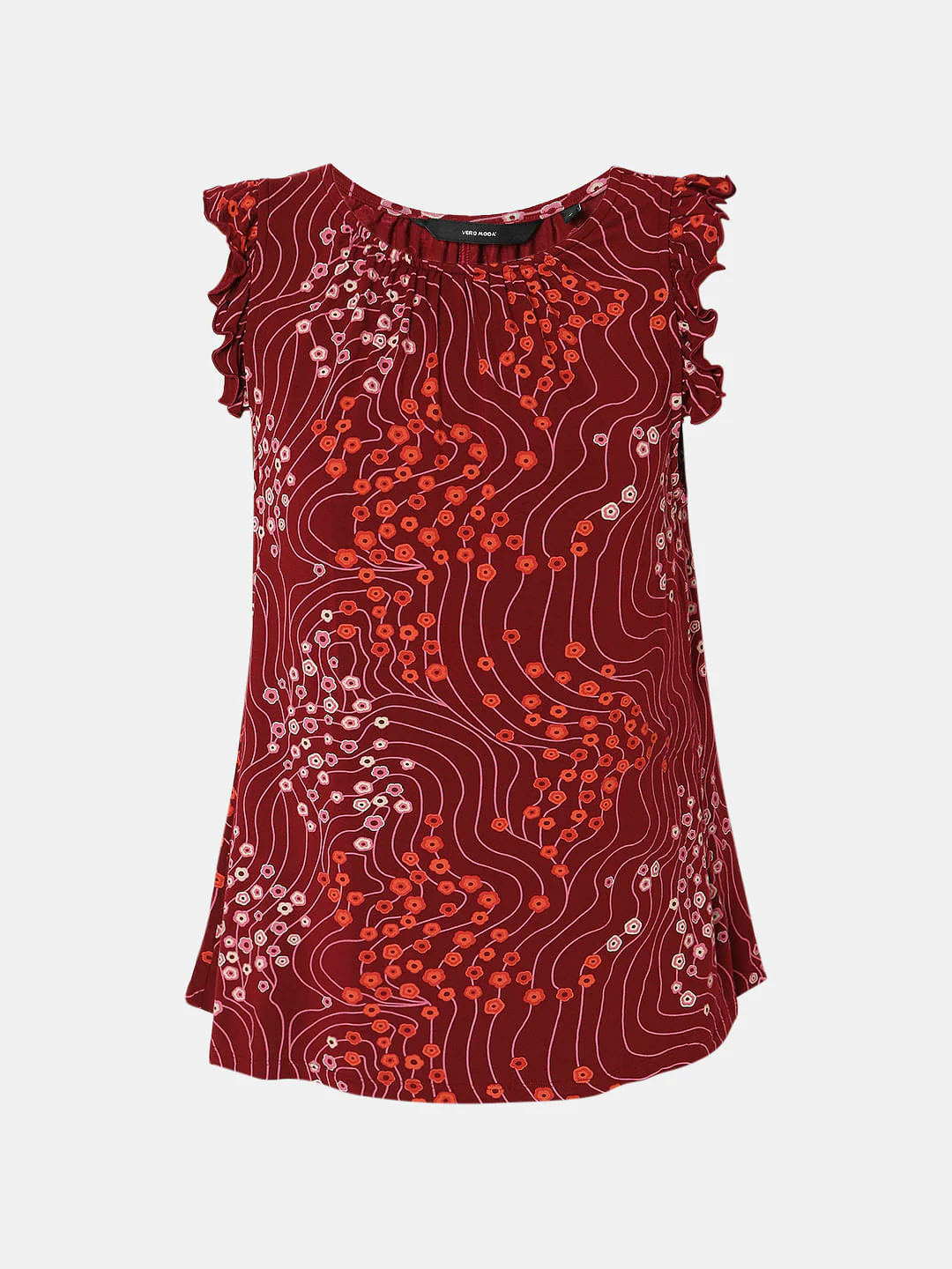 Red Printed Ruffle Detail Top - Image 7