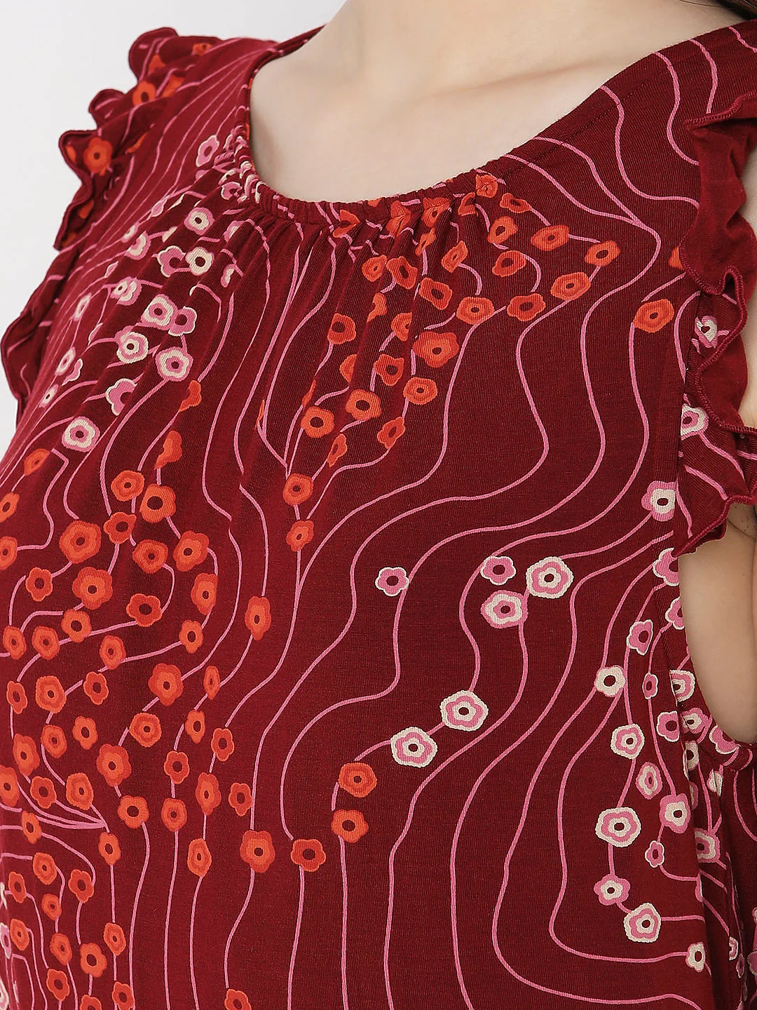 Red Printed Ruffle Detail Top - Image 8