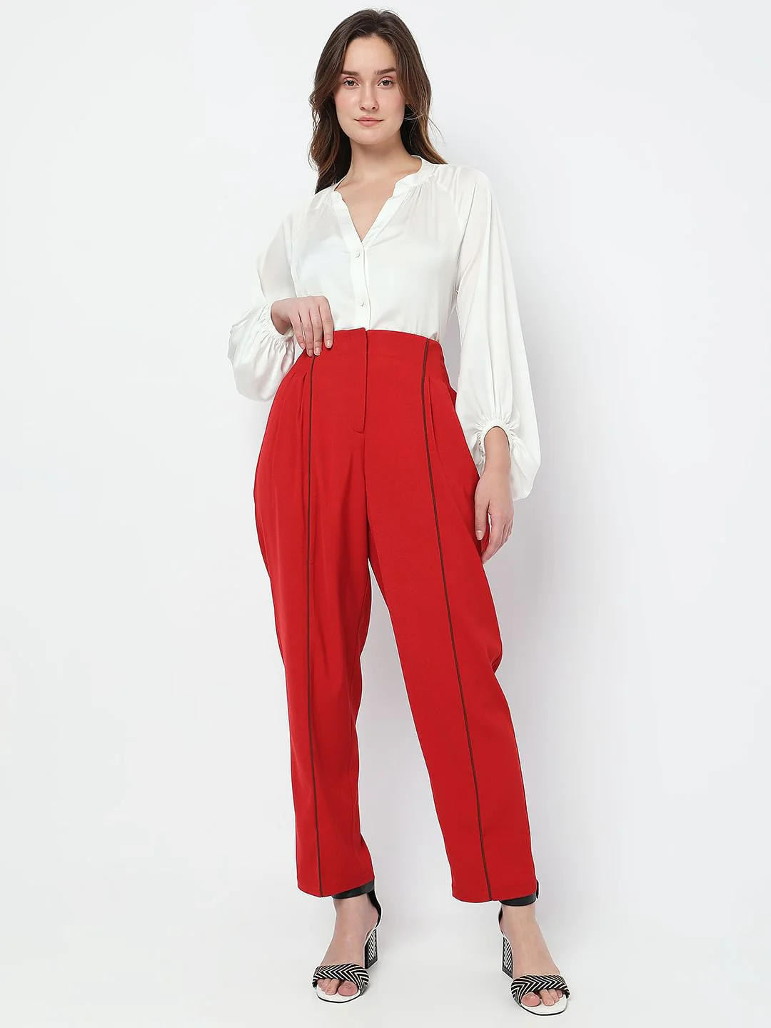 Red High Rise Anti Fit Co-Ord Set Pants - Image 6
