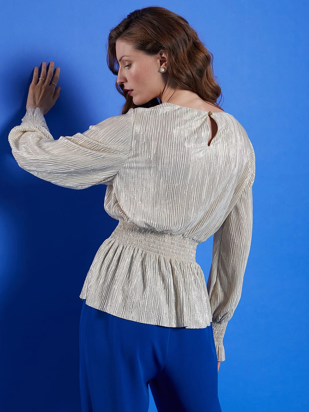 Marquee Beige Pleated Shimmer Top - Image 4