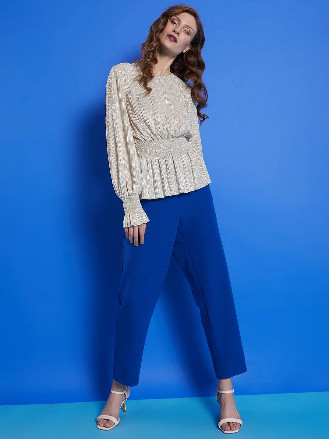 Marquee Beige Pleated Shimmer Top - Image 5