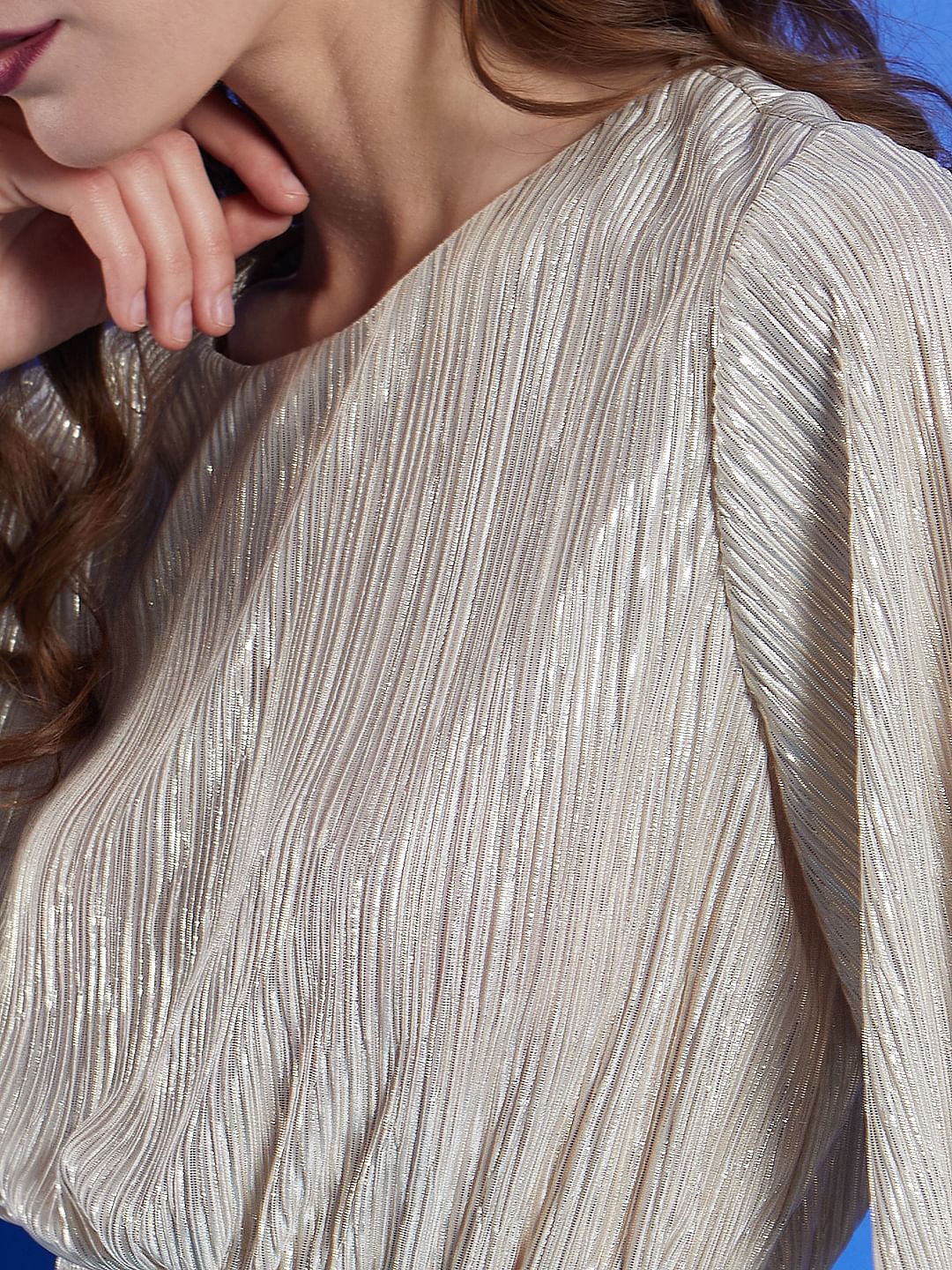 Marquee Beige Pleated Shimmer Top - Image 8