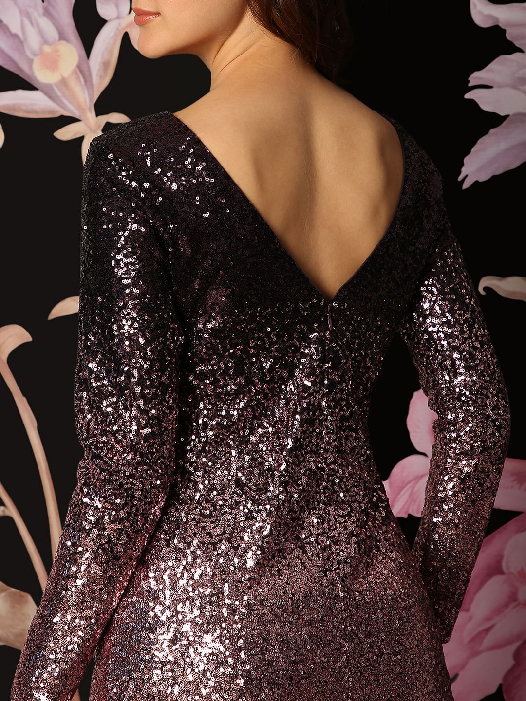 Marquee Deep Wine Sequin Detail Mini Dress - Image 6