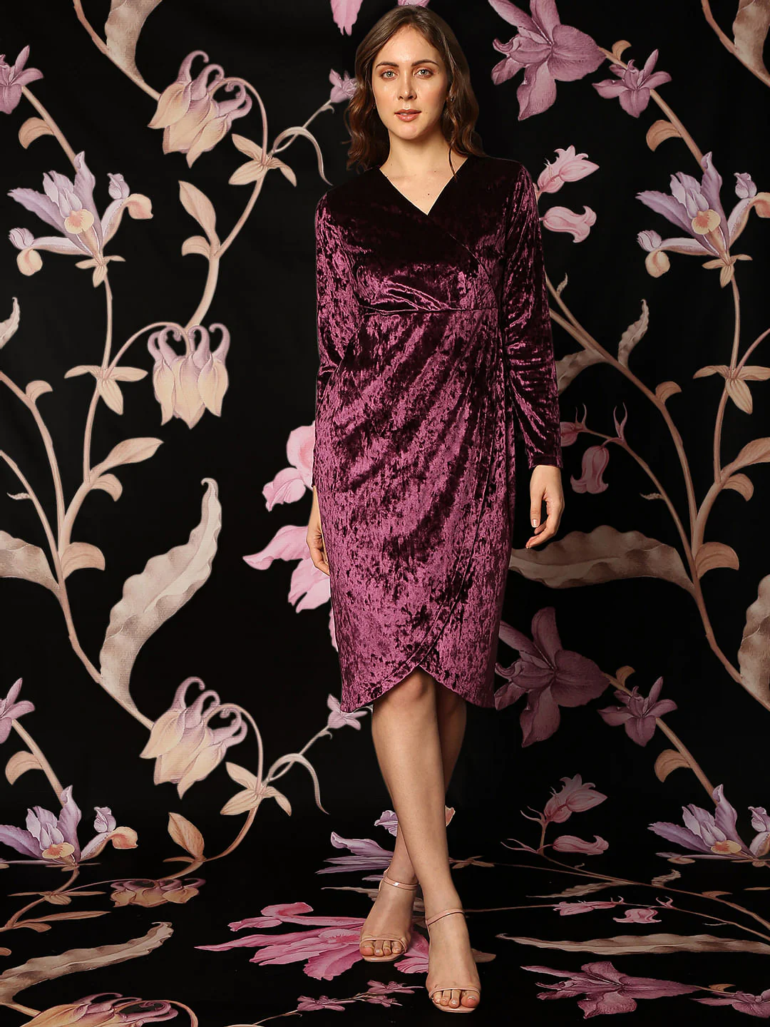 Marquee Maroon Asymmetrical Midi Dress - Image 2