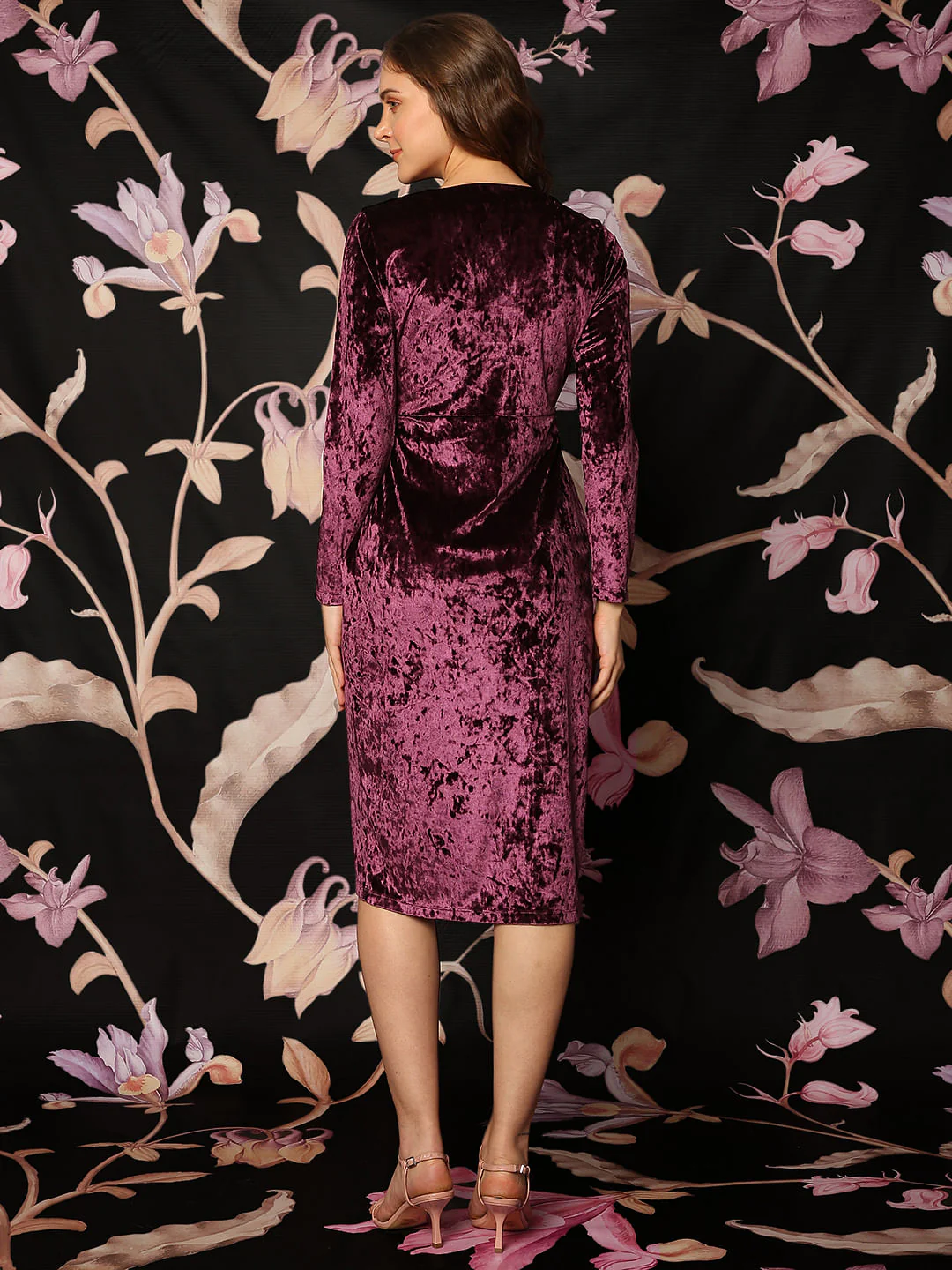 Marquee Maroon Asymmetrical Midi Dress - Image 4