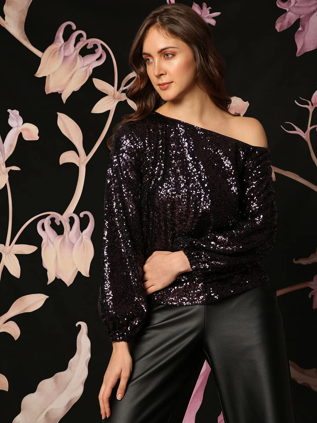 Marquee Deep Pink Sequin Detail One Shoulder Top - Image 2