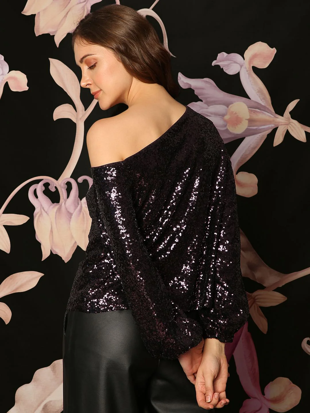 Marquee Deep Pink Sequin Detail One Shoulder Top - Image 4