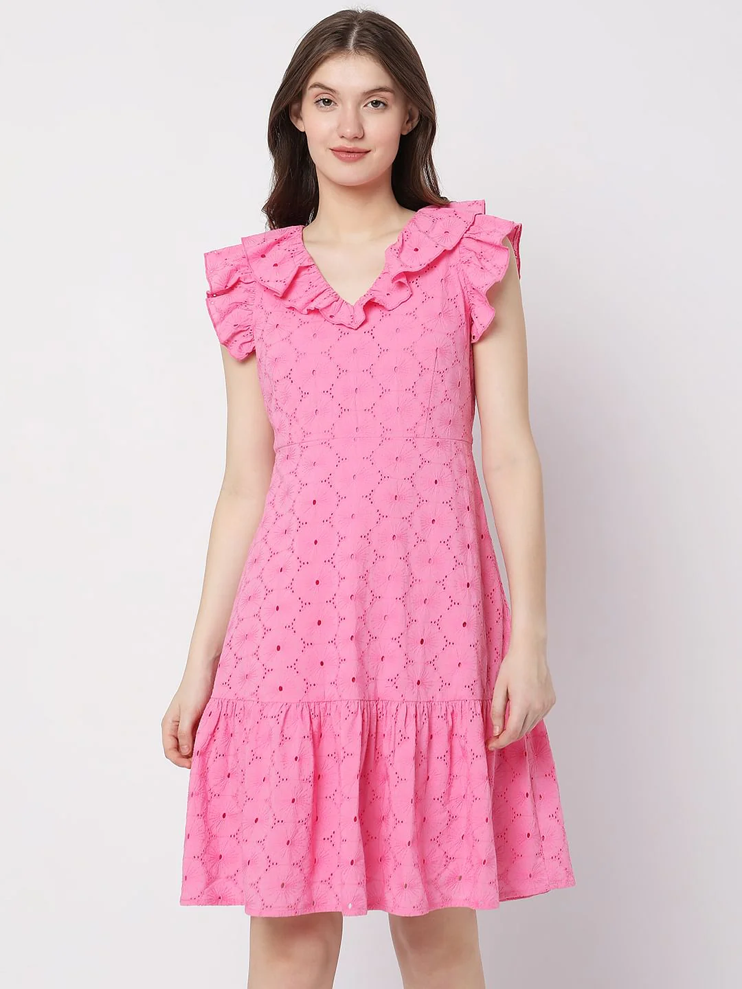 Pink Embroidered Fit & Flare Dress - Image 2