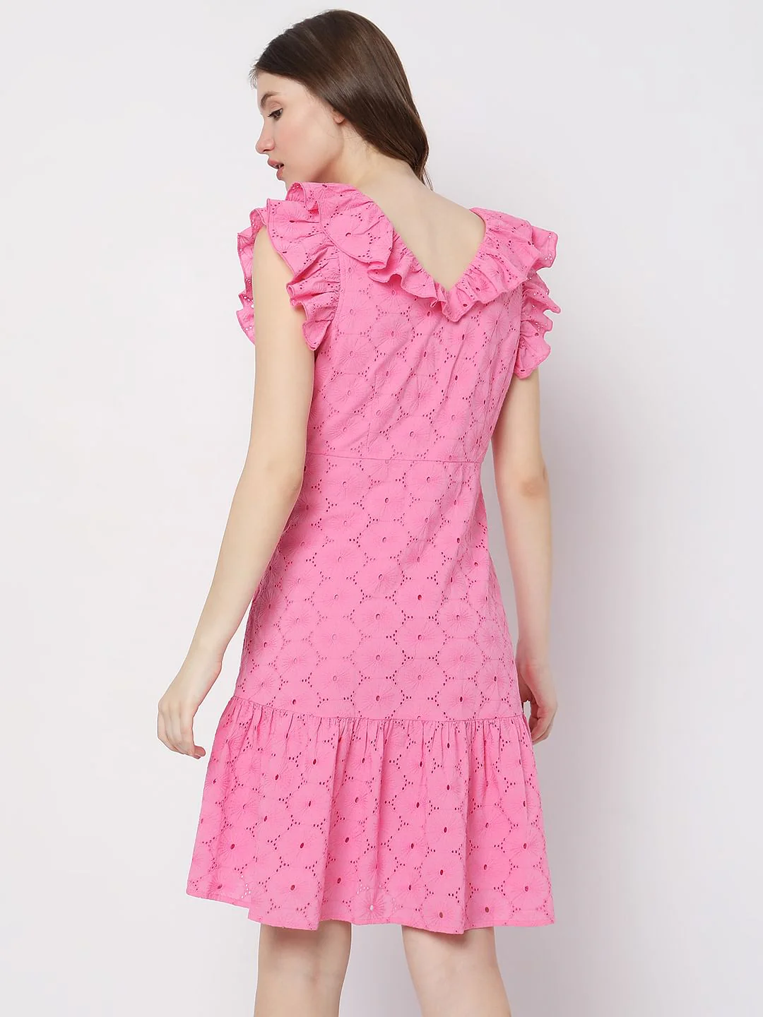 Pink Embroidered Fit & Flare Dress - Image 4