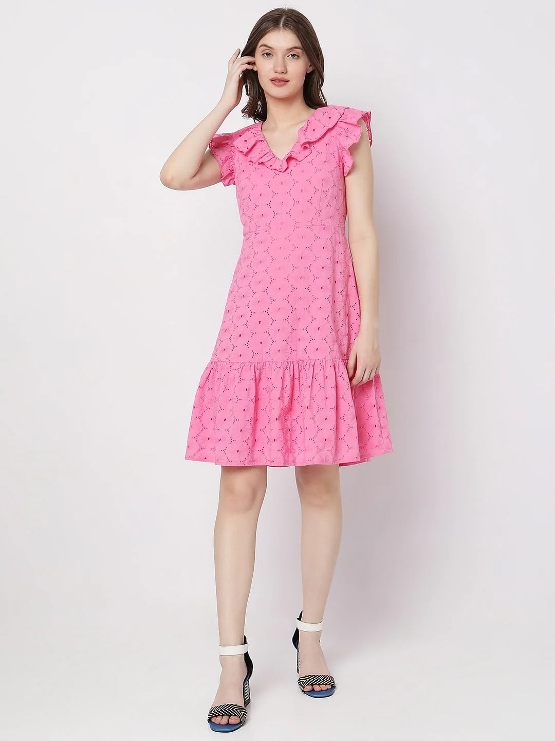 Pink Embroidered Fit & Flare Dress - Image 5