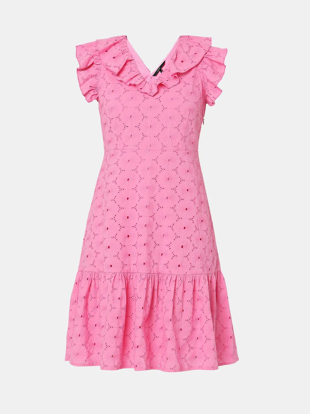 Pink Embroidered Fit & Flare Dress - Image 7