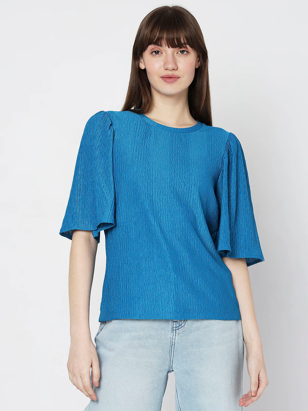 Blue Flared Sleeves Top - Image 2