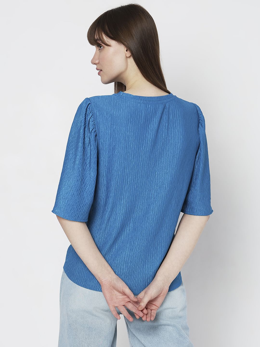 Blue Flared Sleeves Top - Image 4