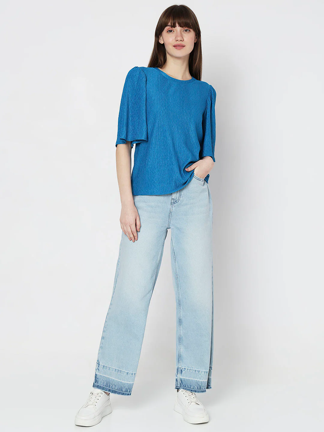 Blue Flared Sleeves Top - Image 5
