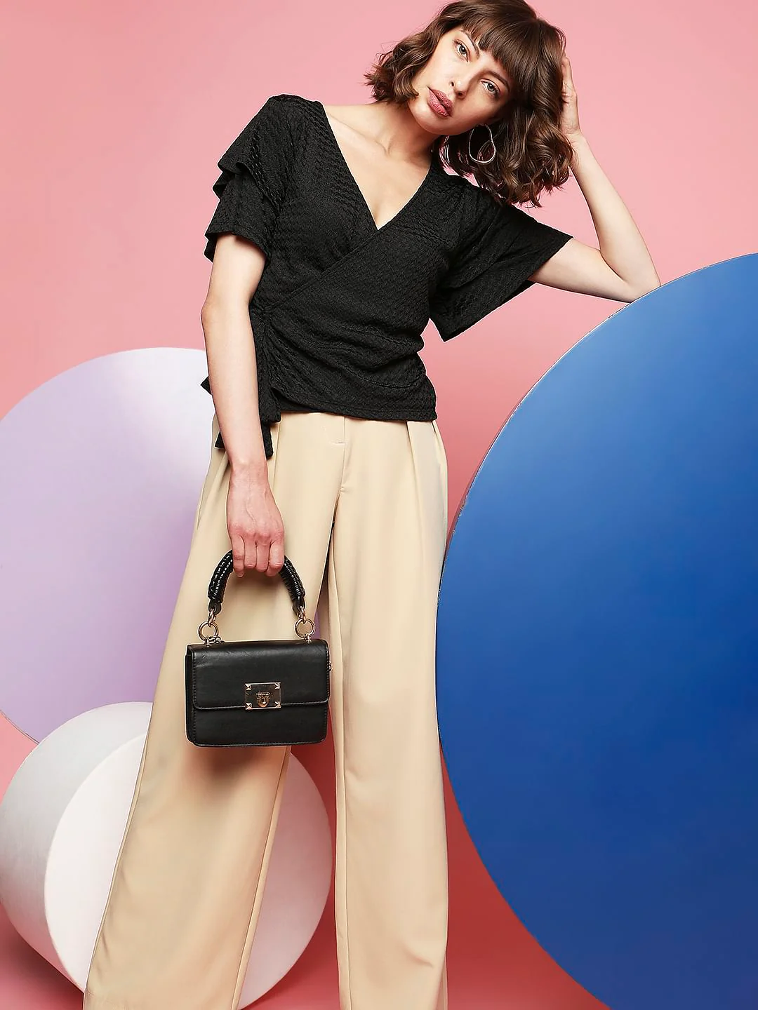 Black Front Wrap Top
